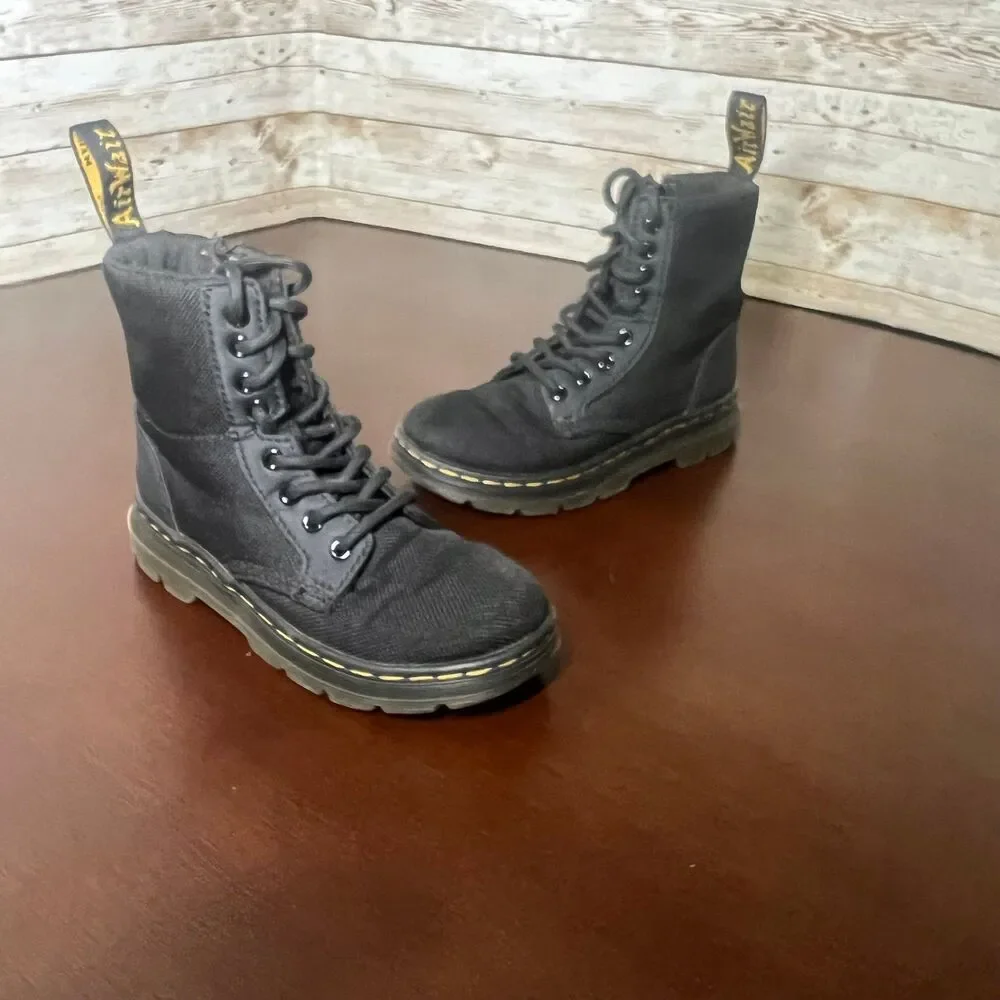 Dr. Martens‎ - Combs Poly Casual Boots-Black Canvas/ Yellow Stitching kids 11
